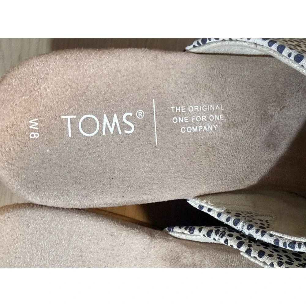 TOMS Wedge Sandals Beige W8 Womens Polka Dot Cork Heel Open Toe Slides
